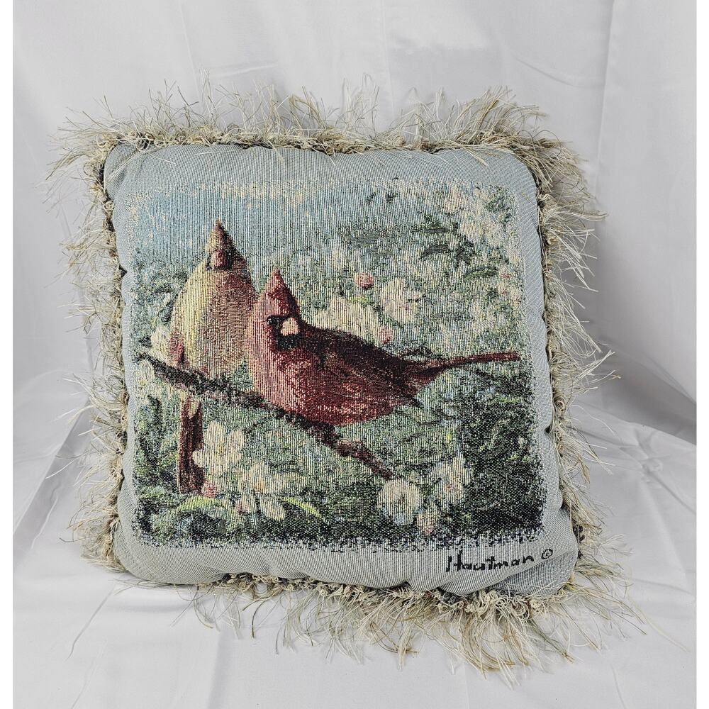 Gorgeous‎ Tapestry Throw Pillow Features Winter Scene w/ 2 Cardinals on a branch